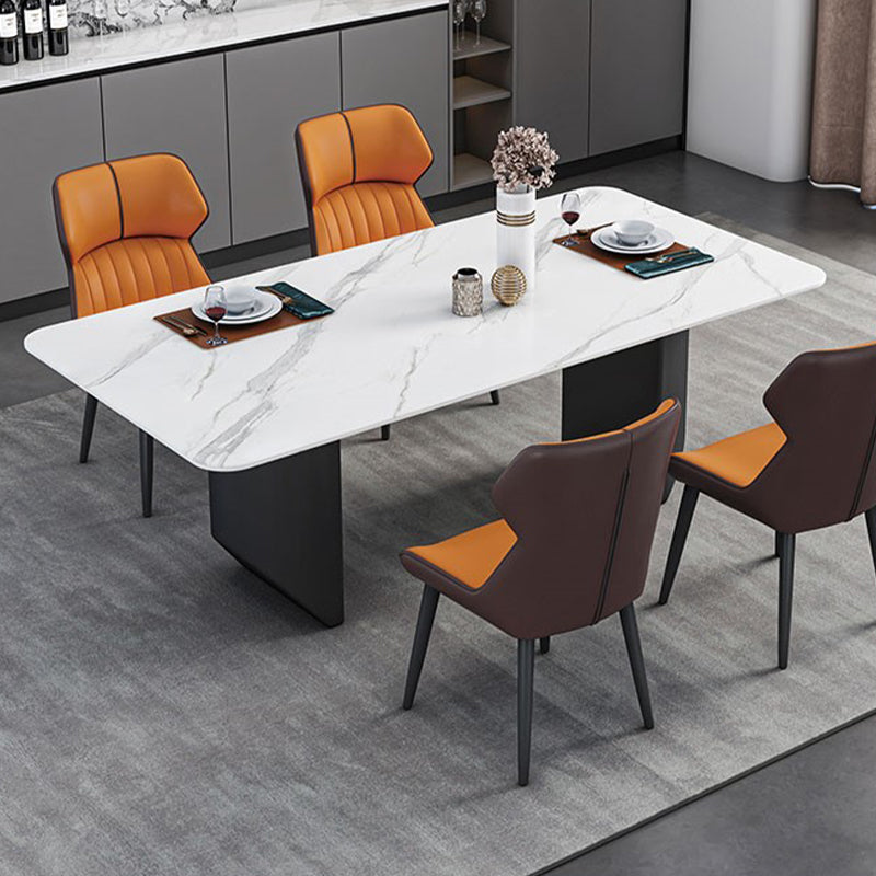 Rectangle Black Base Dining Site Table Modern Stone Double Pedestal Table Clearhalo 'Dining Tables & Seating' 'Dining Tables' 'dining_table' 'furn' 'furn_dining_table' 'Furniture' 'Kitchen & Dining Furniture' 5103171