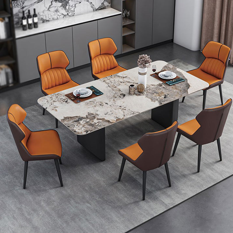 Rectangle Black Base Dining Site Table Modern Stone Double Pedestal Table Clearhalo 'Dining Tables & Seating' 'Dining Tables' 'dining_table' 'furn' 'furn_dining_table' 'Furniture' 'Kitchen & Dining Furniture' 5103172
