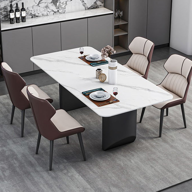 Rectangle Black Base Dining Site Table Modern Stone Double Pedestal Table Clearhalo 'Dining Tables & Seating' 'Dining Tables' 'dining_table' 'furn' 'furn_dining_table' 'Furniture' 'Kitchen & Dining Furniture' 5103173