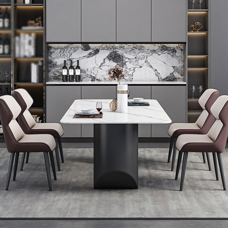 Rectangle Black Base Dining Site Table Modern Stone Double Pedestal Table Clearhalo 'Dining Tables & Seating' 'Dining Tables' 'dining_table' 'furn' 'furn_dining_table' 'Furniture' 'Kitchen & Dining Furniture' 5103174