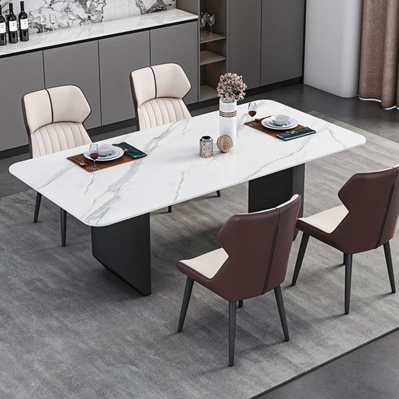 Rectangle Black Base Dining Site Table Modern Stone Double Pedestal Table Clearhalo 'Dining Tables & Seating' 'Dining Tables' 'dining_table' 'furn' 'furn_dining_table' 'Furniture' 'Kitchen & Dining Furniture' 5103175