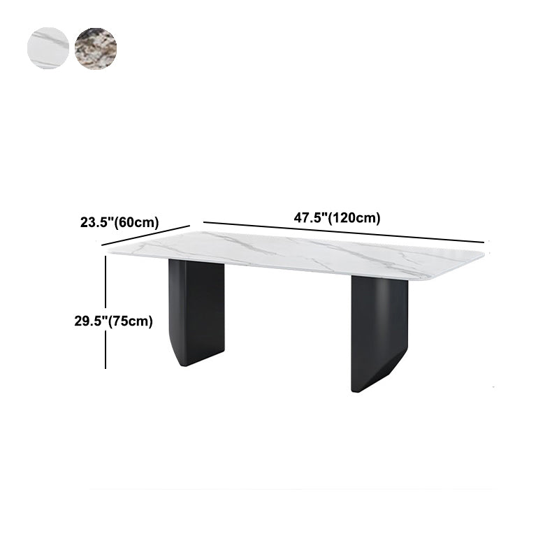 Rectangle Black Base Dining Site Table Modern Stone Double Pedestal Table Clearhalo 'Dining Tables & Seating' 'Dining Tables' 'dining_table' 'furn' 'furn_dining_table' 'Furniture' 'Kitchen & Dining Furniture' 5103180