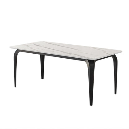Table de salle à manger noire à 4 pieds Table de dinette industrielle rectangulaire avec dessus en pierre