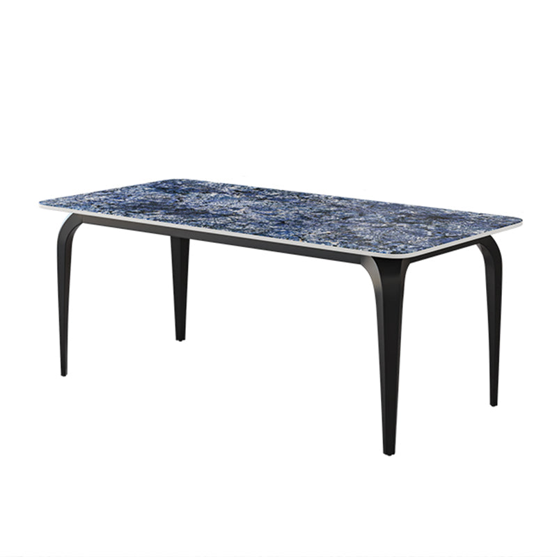 Table de salle à manger noire à 4 pieds Table de dinette industrielle rectangulaire avec dessus en pierre