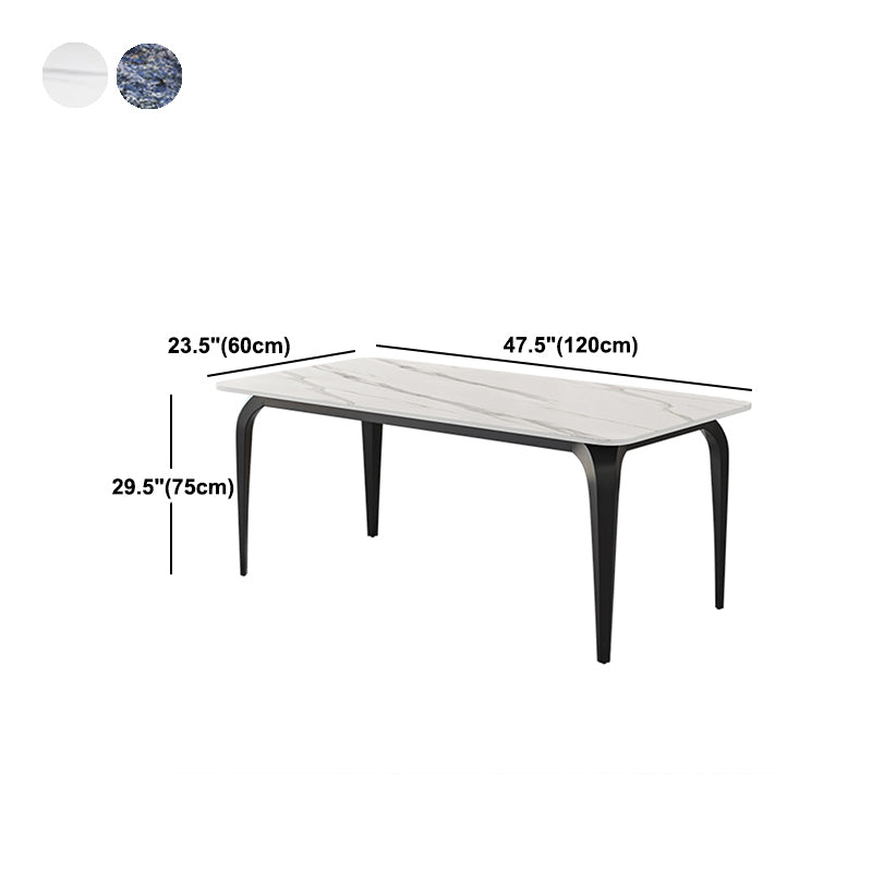 Table de salle à manger noire à 4 pieds Table de dinette industrielle rectangulaire avec dessus en pierre