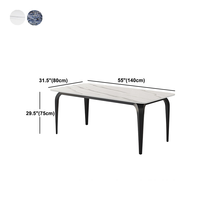 Table de salle à manger noire à 4 pieds Table de dinette industrielle rectangulaire avec dessus en pierre