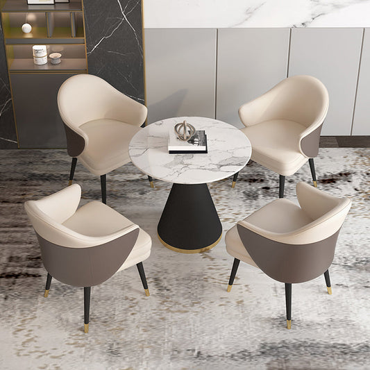 Metal Traditional Luxury Round Table Sintered Stone Top Table with Metal Pedestal 23.6"L x 23.6"W x 29.5"H Without Chairs