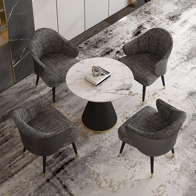 Metal de metal Mesa redonda de lujo tradicional Tapa de piedra sinterizada con pedestal de metal