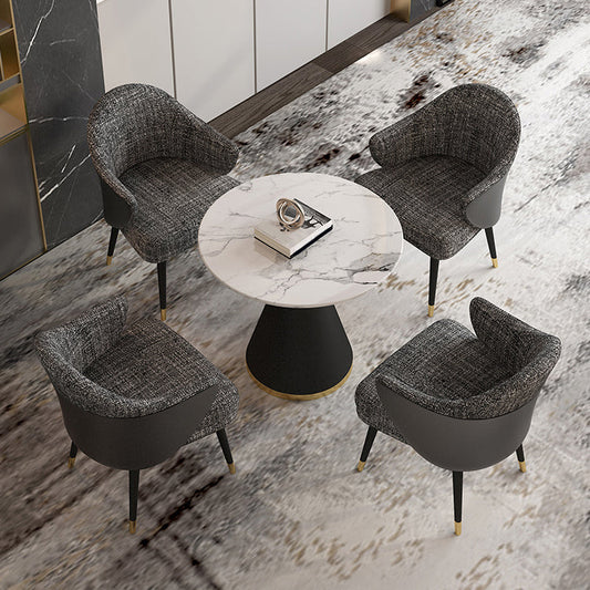 Metal de metal Mesa redonda de lujo tradicional Tapa de piedra sinterizada con pedestal de metal