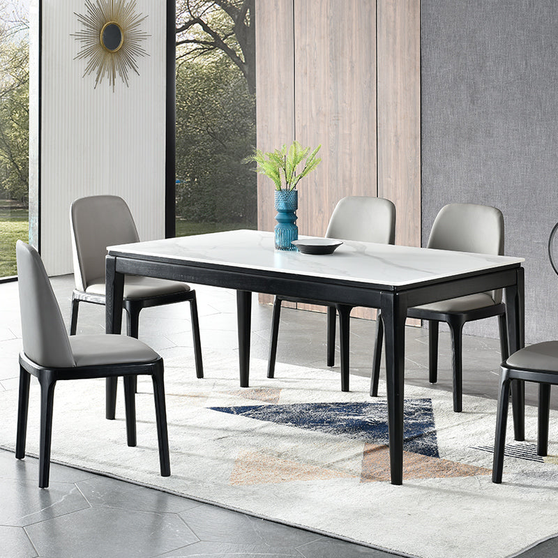 Rectangle Retro Modern Dining Table 4 Legs White Fixed Table of Sintered Stone 55.1"L x 31.5"W x 29.5"H Without Chairs Clearhalo 'Dining Tables & Seating' 'Dining Tables' 'dining_table' 'furn' 'furn_dining_table' 'Furniture' 'Kitchen & Dining Furniture' 5103224
