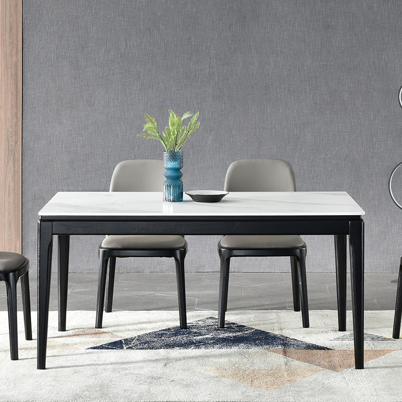 Rectangle Retro Modern Dining Table 4 Legs White Fixed Table of Sintered Stone 47.2"L x 27.6"W x 29.5"H Without Chairs Clearhalo 'Dining Tables & Seating' 'Dining Tables' 'dining_table' 'furn' 'furn_dining_table' 'Furniture' 'Kitchen & Dining Furniture' 5103227