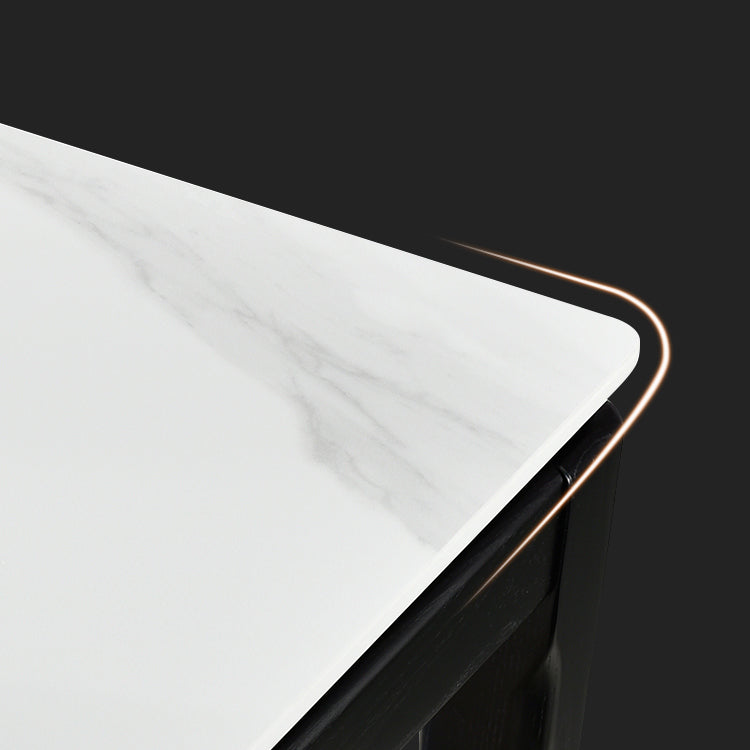 Rectangle Retro Modern Dining Table 4 Legs White Fixed Table of Sintered Stone Clearhalo 'Dining Tables & Seating' 'Dining Tables' 'dining_table' 'furn' 'furn_dining_table' 'Furniture' 'Kitchen & Dining Furniture' 5103231