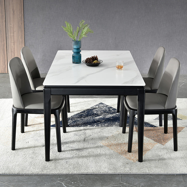 Rectangle Retro Modern Dining Table 4 Legs White Fixed Table of Sintered Stone Clearhalo 'Dining Tables & Seating' 'Dining Tables' 'dining_table' 'furn' 'furn_dining_table' 'Furniture' 'Kitchen & Dining Furniture' 5103233