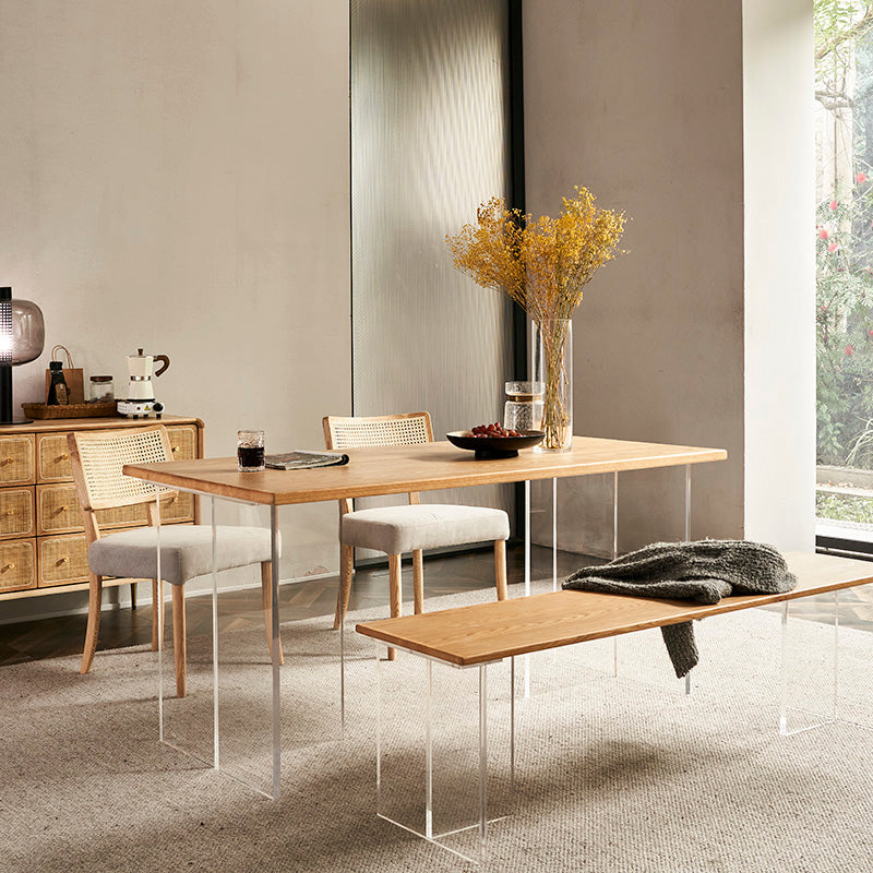 Mesa moderna de madera de roble para mesa de comedor rectangular de restaurantes con pedestal doble acrílico