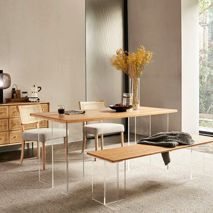 Mesa moderna de madera de roble para mesa de comedor rectangular de restaurantes con pedestal doble acrílico