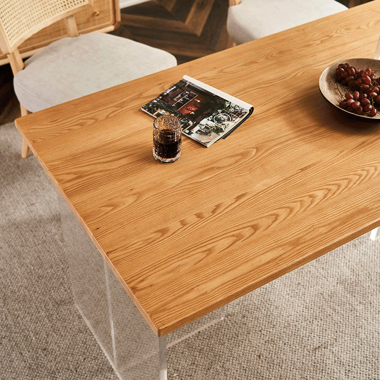 Mesa moderna de madera de roble para mesa de comedor rectangular de restaurantes con pedestal doble acrílico
