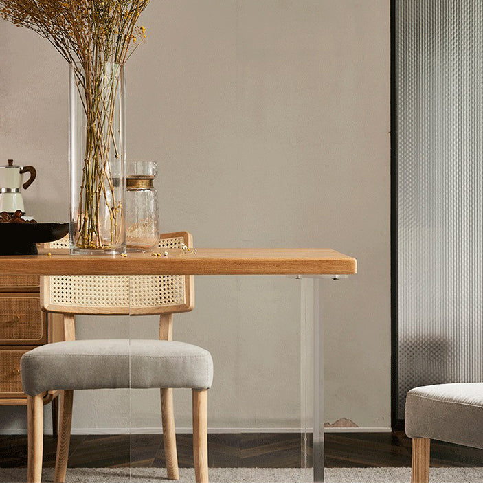 Mesa moderna de madera de roble para mesa de comedor rectangular de restaurantes con pedestal doble acrílico