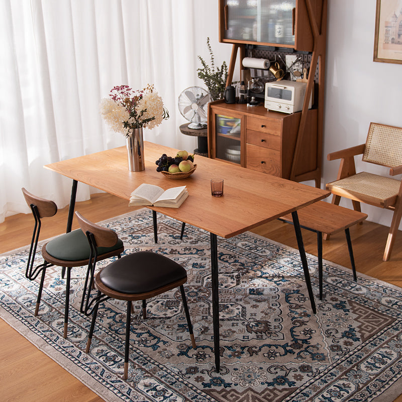 Mesa de comedor rectangular industrial de metal mesa de madera maciza con 4 piernas negras