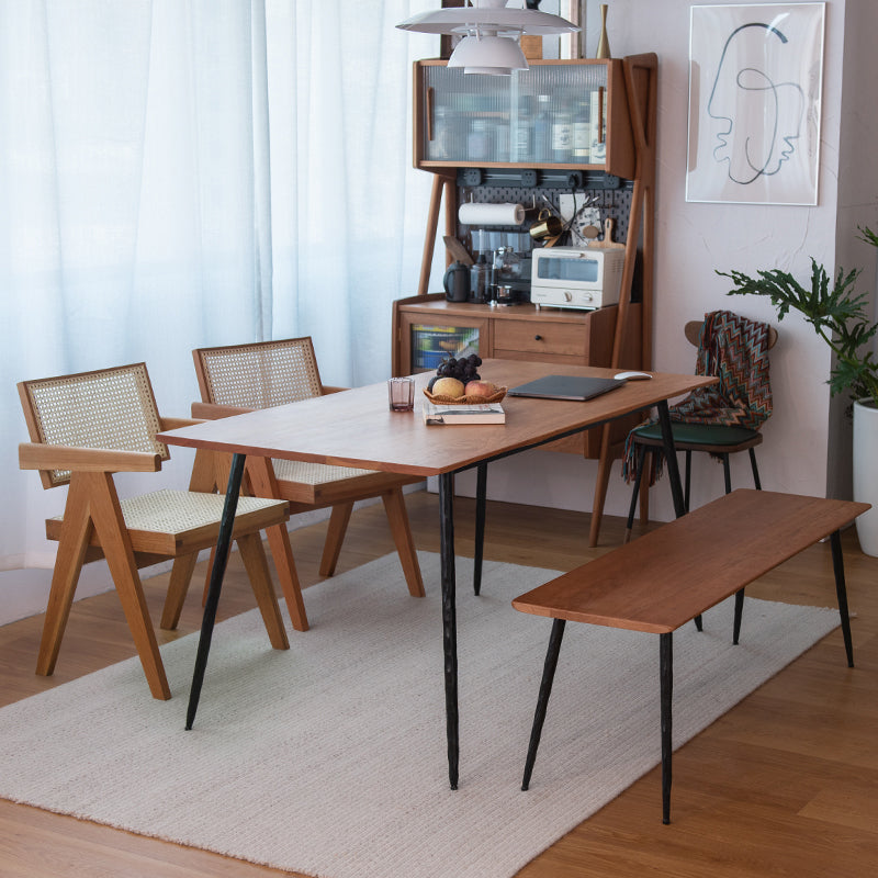 Mesa de comedor rectangular industrial de metal mesa de madera maciza con 4 piernas negras