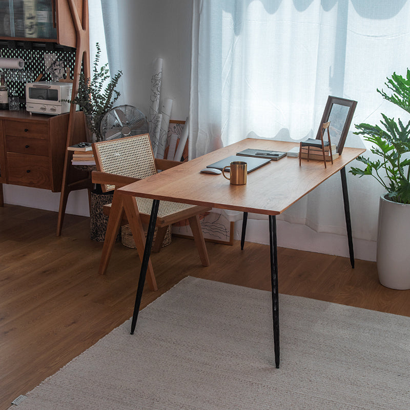 Mesa de comedor rectangular industrial de metal mesa de madera maciza con 4 piernas negras