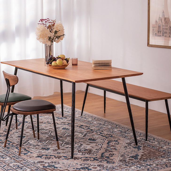 Mesa de comedor rectangular industrial de metal mesa de madera maciza con 4 piernas negras
