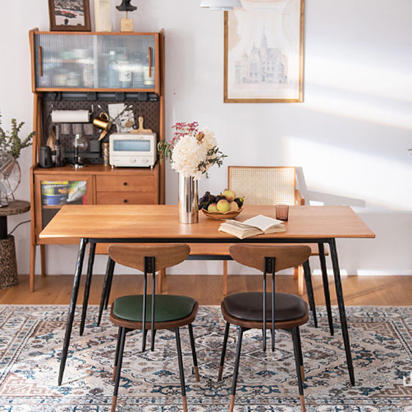 Mesa de comedor rectangular industrial de metal mesa de madera maciza con 4 piernas negras