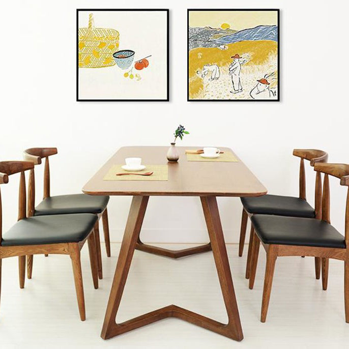 Rectangle Dining Table with Double Pedestal Modern Pine Wood Table for Restaurant Clearhalo 'Dining Tables & Seating' 'Dining Tables' 'dining_table' 'furn' 'furn_dining_table' 'Furniture' 'Kitchen & Dining Furniture' 5103278