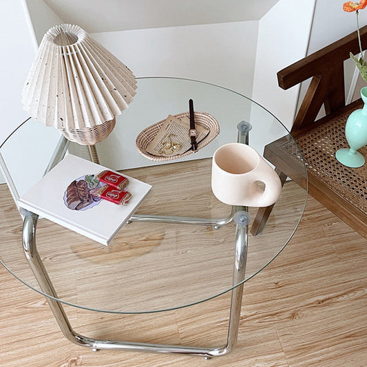 Tempered Glass Top Coffee Table Chrome Finish Sled Base Cocktail Table