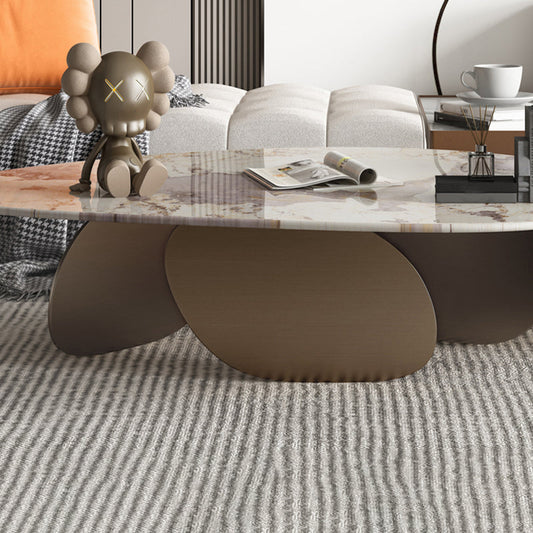 13.7"H 3 Legs Aged Metal Base White Slate Irregular Coffee Table