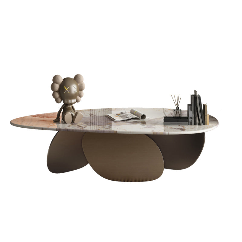 30,5 cm H, 3 poten, verouderde metalen basis, witte leisteen, onregelmatige salontafel