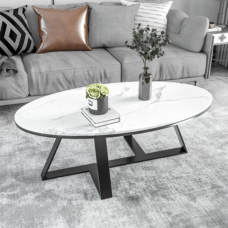Oval Coffee Table with a Black/gold Base Made of Marble and Wrought Iron Black White Clearhalo 'Coffee & Accent Tables' 'Coffee Tables' 'coffee_tables' 'furn' 'furn_coffee_tables' 'Furniture' 'Living Room Furniture' 5108401