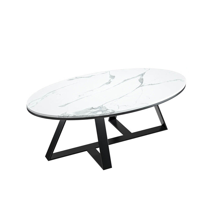 Oval Coffee Table with a Black/gold Base Made of Marble and Wrought Iron 39.5"L x 19.5"W x 18"H Black White Clearhalo 'Coffee & Accent Tables' 'Coffee Tables' 'coffee_tables' 'furn' 'furn_coffee_tables' 'Furniture' 'Living Room Furniture' 5108406