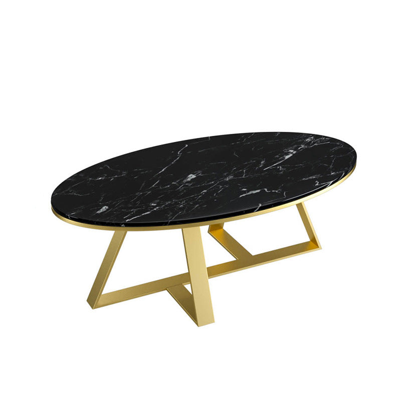 Oval Coffee Table with a Black/gold Base Made of Marble and Wrought Iron 39.5"L x 19.5"W x 18"H Gold Black Clearhalo 'Coffee & Accent Tables' 'Coffee Tables' 'coffee_tables' 'furn' 'furn_coffee_tables' 'Furniture' 'Living Room Furniture' 5108407