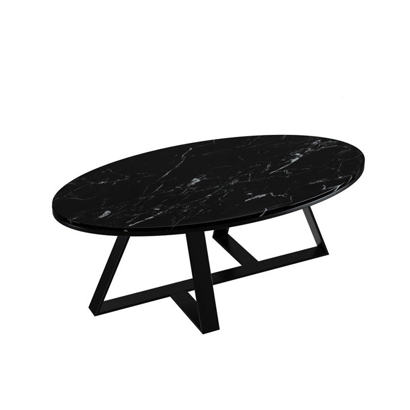 Oval Coffee Table with a Black/gold Base Made of Marble and Wrought Iron 39.5"L x 19.5"W x 18"H Black Black Clearhalo 'Coffee & Accent Tables' 'Coffee Tables' 'coffee_tables' 'furn' 'furn_coffee_tables' 'Furniture' 'Living Room Furniture' 5108408