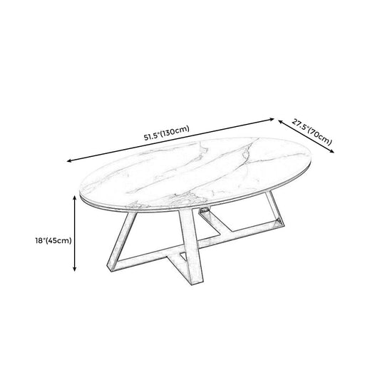 Oval Coffee Table with a Black/gold Base Made of Marble and Wrought Iron Clearhalo 'Coffee & Accent Tables' 'Coffee Tables' 'coffee_tables' 'furn' 'furn_coffee_tables' 'Furniture' 'Living Room Furniture' 5108410