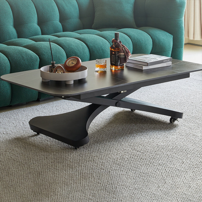 17.7"H Modern Adjustable Metal Cross Base Slate Square Coffee Table on Wheels Black Clearhalo 'Coffee & Accent Tables' 'Coffee Tables' 'coffee_tables' 'furn' 'furn_coffee_tables' 'Furniture' 'Living Room Furniture' 5108457