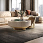 Table basse ronde sur piédestal en acier inoxydable avec dessus en ardoise gris/or
