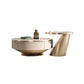 Table basse ronde sur piédestal en acier inoxydable avec dessus en ardoise gris/or
