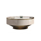 Table basse ronde sur piédestal en acier inoxydable avec dessus en ardoise gris/or