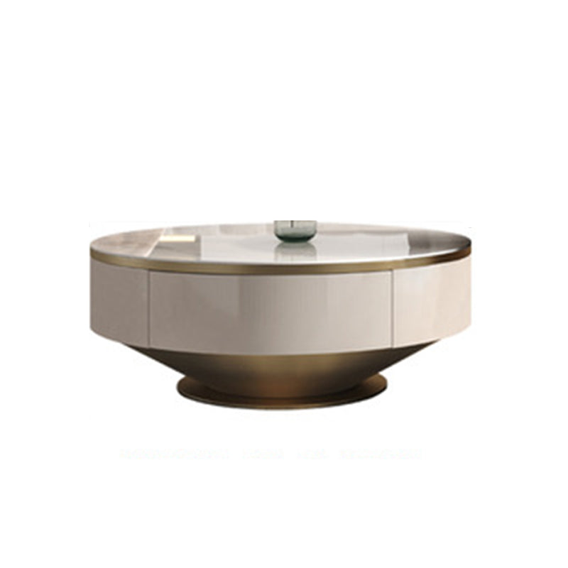 Table basse ronde sur piédestal en acier inoxydable avec dessus en ardoise gris/or