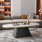 17.7"H Modern Metal Frame Single Foot Base Slate Oval Coffee Table White-Black Clearhalo 'Coffee & Accent Tables' 'Coffee Tables' 'coffee_tables' 'furn' 'furn_coffee_tables' 'Furniture' 'Living Room Furniture' 5108486