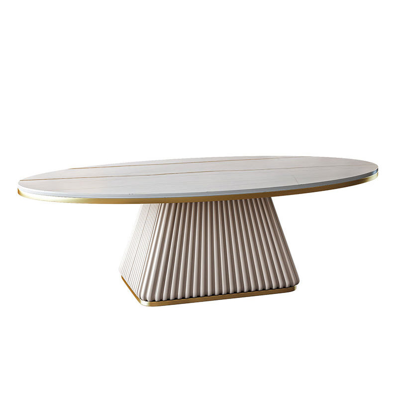 17.7"H Modern Metal Frame Single Foot Base Slate Oval Coffee Table 39.5"L x 24"W x 18"H White Clearhalo 'Coffee & Accent Tables' 'Coffee Tables' 'coffee_tables' 'furn' 'furn_coffee_tables' 'Furniture' 'Living Room Furniture' 5108490