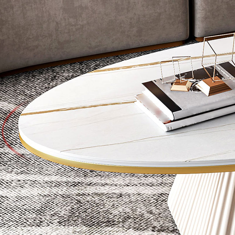 17.7"H Modern Metal Frame Single Foot Base Slate Oval Coffee Table Clearhalo 'Coffee & Accent Tables' 'Coffee Tables' 'coffee_tables' 'furn' 'furn_coffee_tables' 'Furniture' 'Living Room Furniture' 5108491