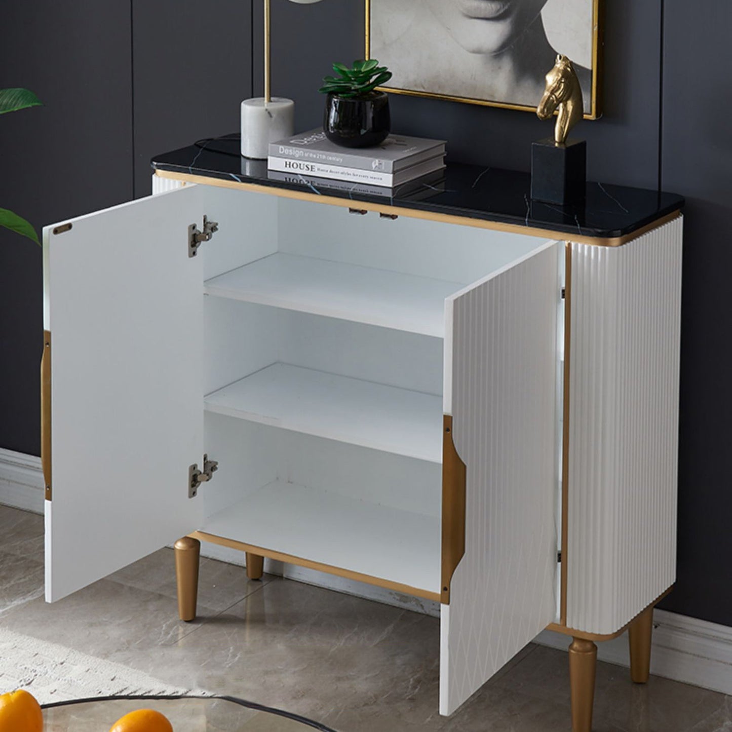 Sideboard in stile glam sideboard in marmo artificiale con mobile