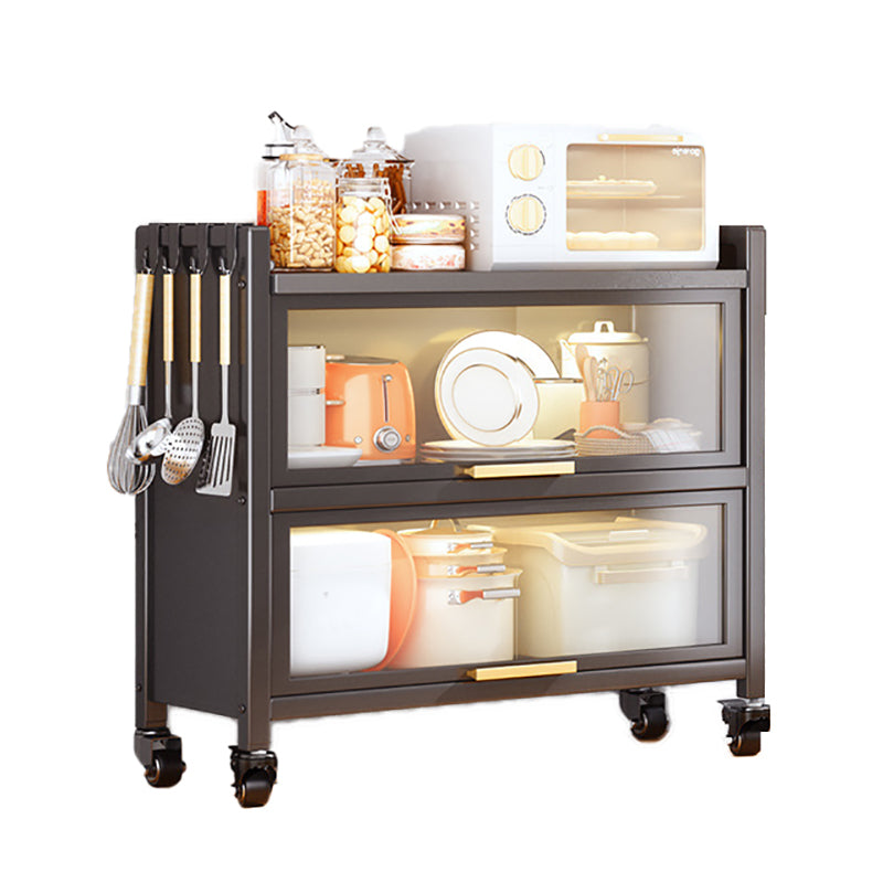 Dining Room Minimalism Buffet Server Glass Doors Metal Frame Dining Server Black 2 Clearhalo 'buffet_sideboard' 'Buffets & Sideboards' 'furn' 'furn_buffet_sideboard' 'Furniture' 'Kitchen & Dining Furniture' 5108980