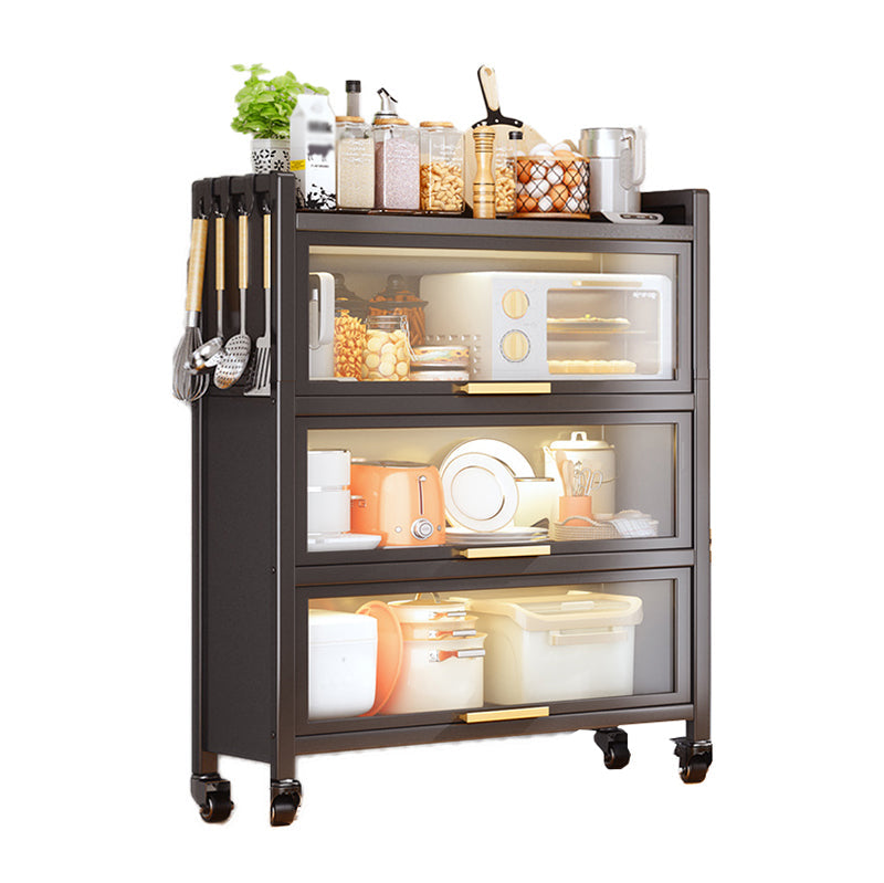 Dining Room Minimalism Buffet Server Glass Doors Metal Frame Dining Server Black 3 Clearhalo 'buffet_sideboard' 'Buffets & Sideboards' 'furn' 'furn_buffet_sideboard' 'Furniture' 'Kitchen & Dining Furniture' 5108982