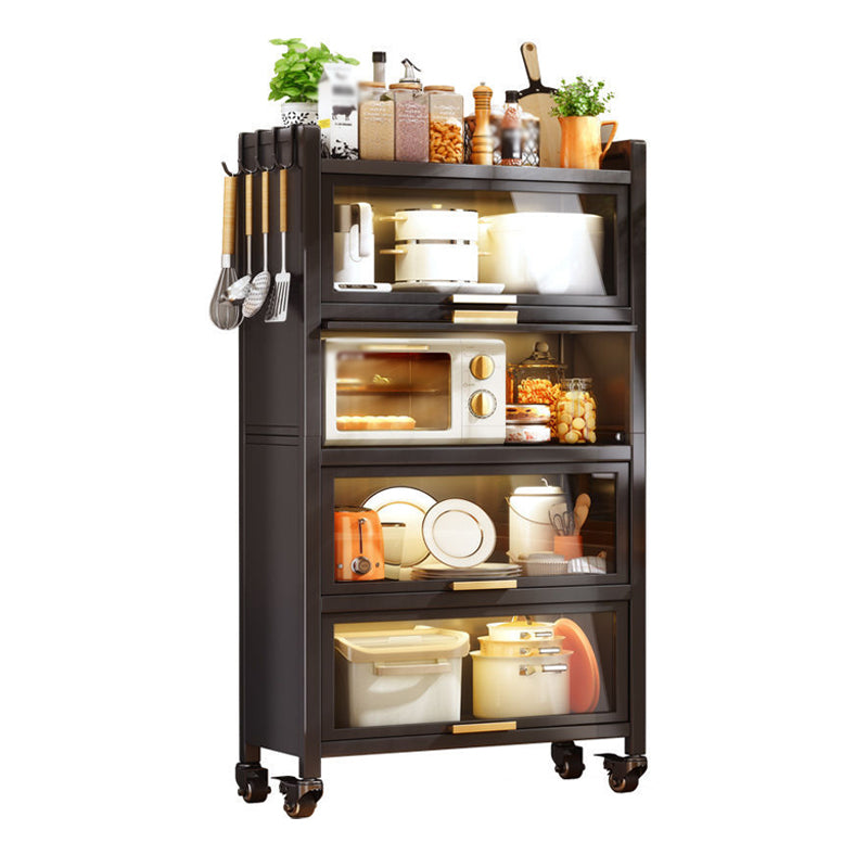 Dining Room Minimalism Buffet Server Glass Doors Metal Frame Dining Server Black 4 Clearhalo 'buffet_sideboard' 'Buffets & Sideboards' 'furn' 'furn_buffet_sideboard' 'Furniture' 'Kitchen & Dining Furniture' 5108984