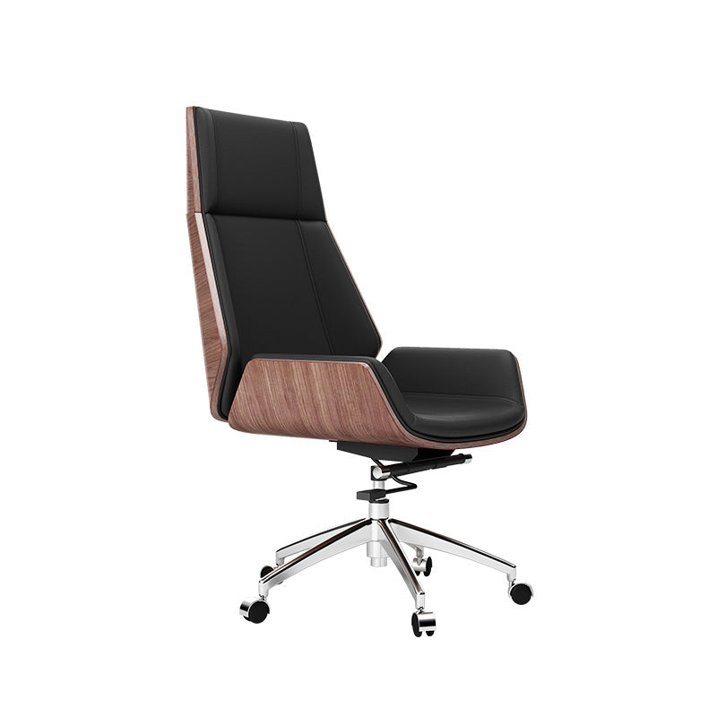 Middle/High Back Office Chair With Sponge Leather Seat with Adjustable Height Office Chair Black-Brown Swivel Chairs Faux Leather Clearhalo 'furn' 'furn_office_chair' 'Furniture' 'Office Chairs' 'Office Furniture' 'office_chair' 5109453