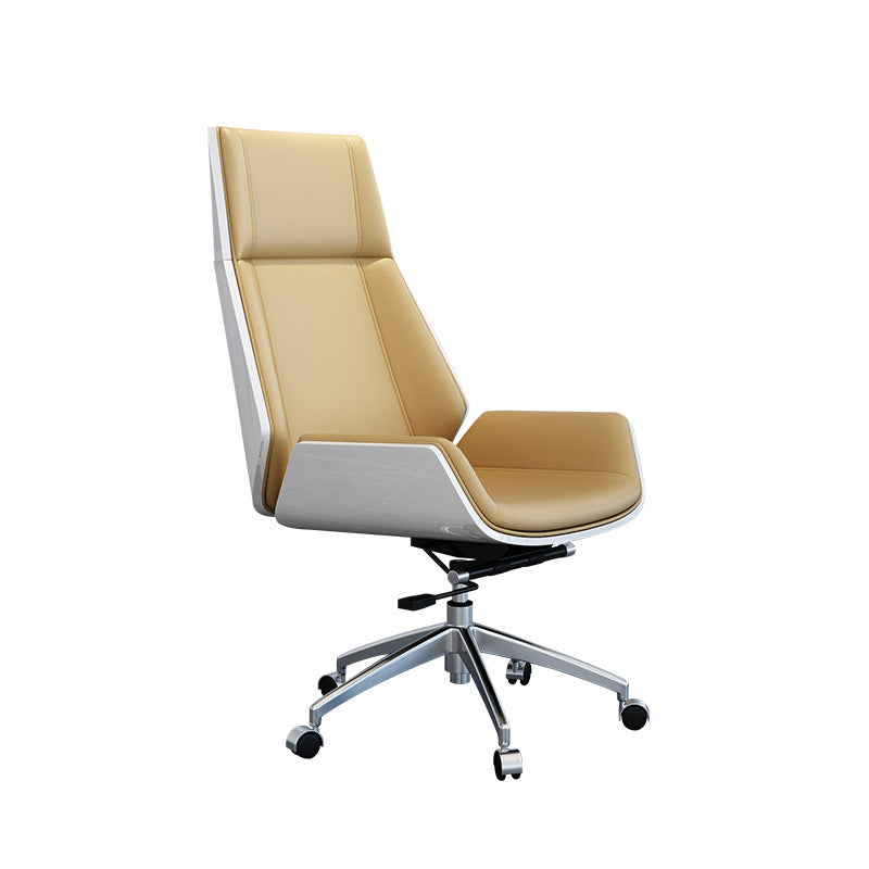 Middle/High Back Office Chair With Sponge Leather Seat with Adjustable Height Office Chair Beige Swivel Chairs Genuine Leather Clearhalo 'furn' 'furn_office_chair' 'Furniture' 'Office Chairs' 'Office Furniture' 'office_chair' 5109472