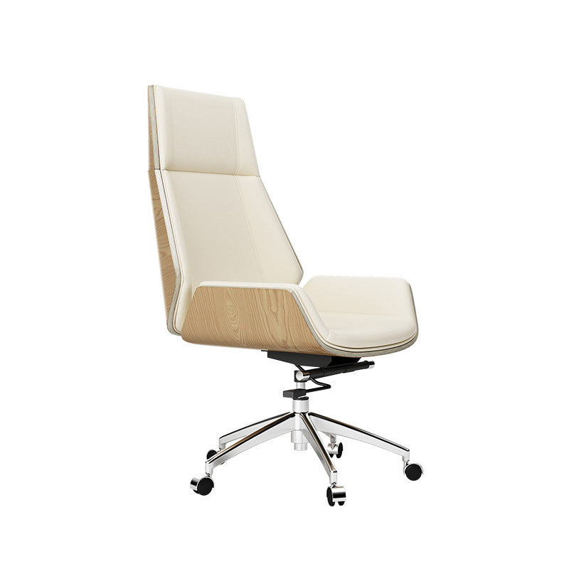 Middle/High Back Office Chair With Sponge Leather Seat with Adjustable Height Office Chair Off-White Swivel Chairs Genuine Leather Clearhalo 'furn' 'furn_office_chair' 'Furniture' 'Office Chairs' 'Office Furniture' 'office_chair' 5109473